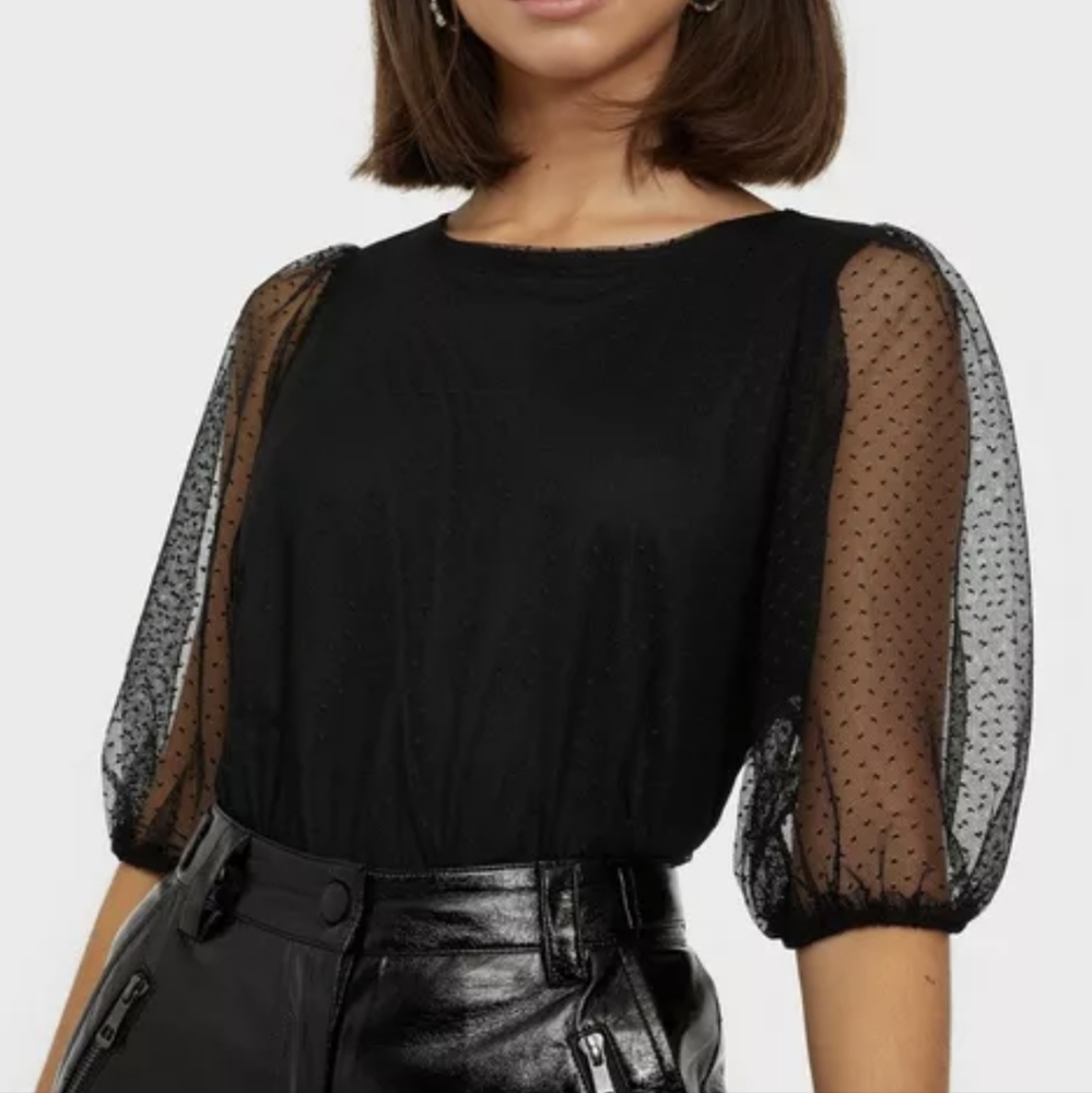 ANTHROPOLOGIE W5 Swiss Dot Puff Sleeve Blouse NWT Sz M